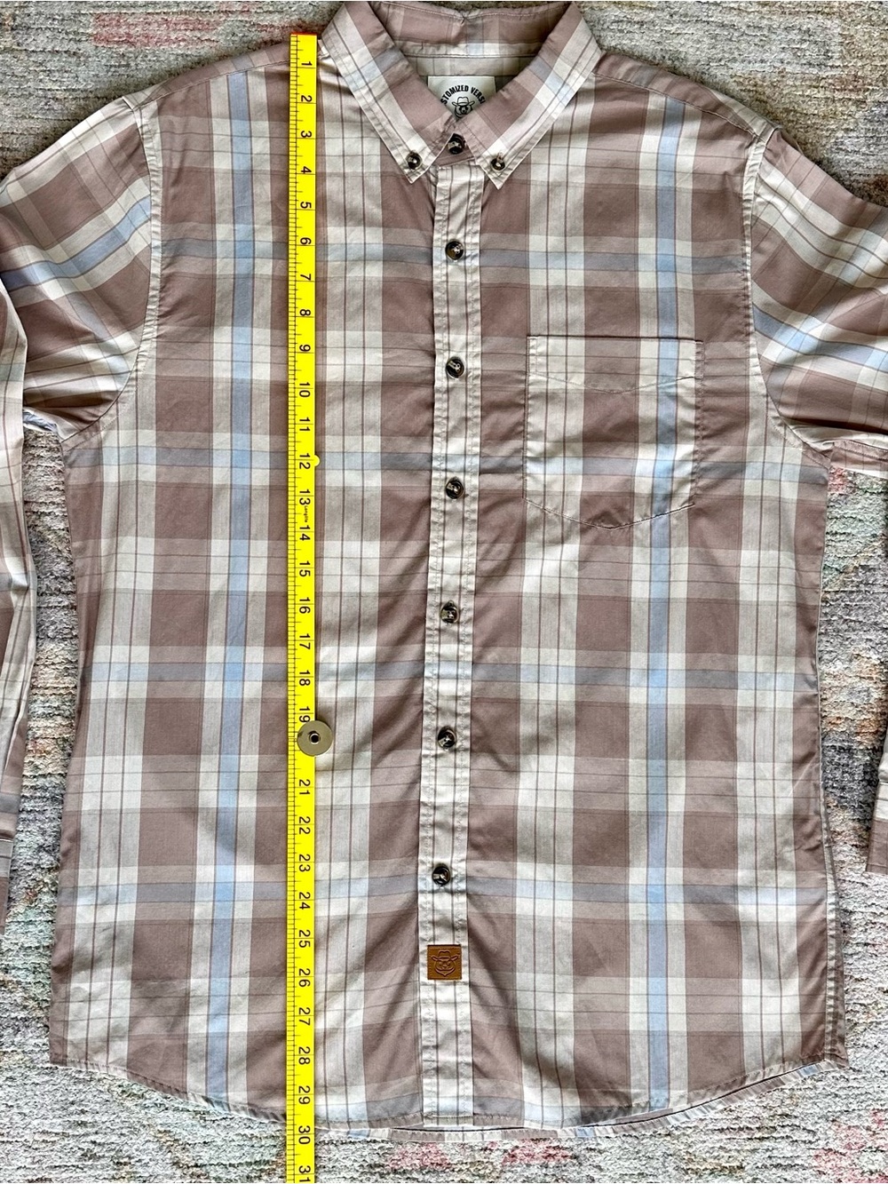 Casual Plaid Button-Down Shirt in Taupe Blue - Unbranded - Picture 5 of 7